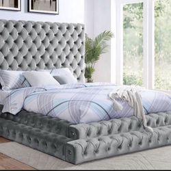 Queen Grey Velvet Step Up Bed Frame Brand New In Box