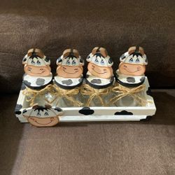 Cute Painted Cow Glass Jar Container Set 