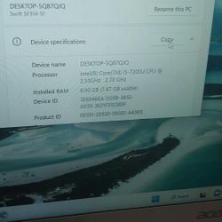 LAPTOP ACER SWIFT 13" GAMING CAPABLE I5 SSD & Charger Working Fine