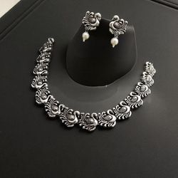 German Silver Oxidized Short Necklace Set