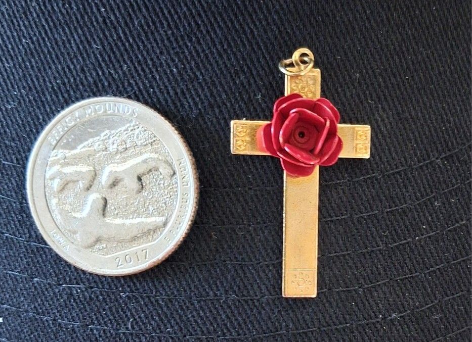 Vintage Cross With Rose Pendant