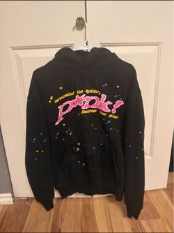 Sp5der Black Hoodie Pink Graphic