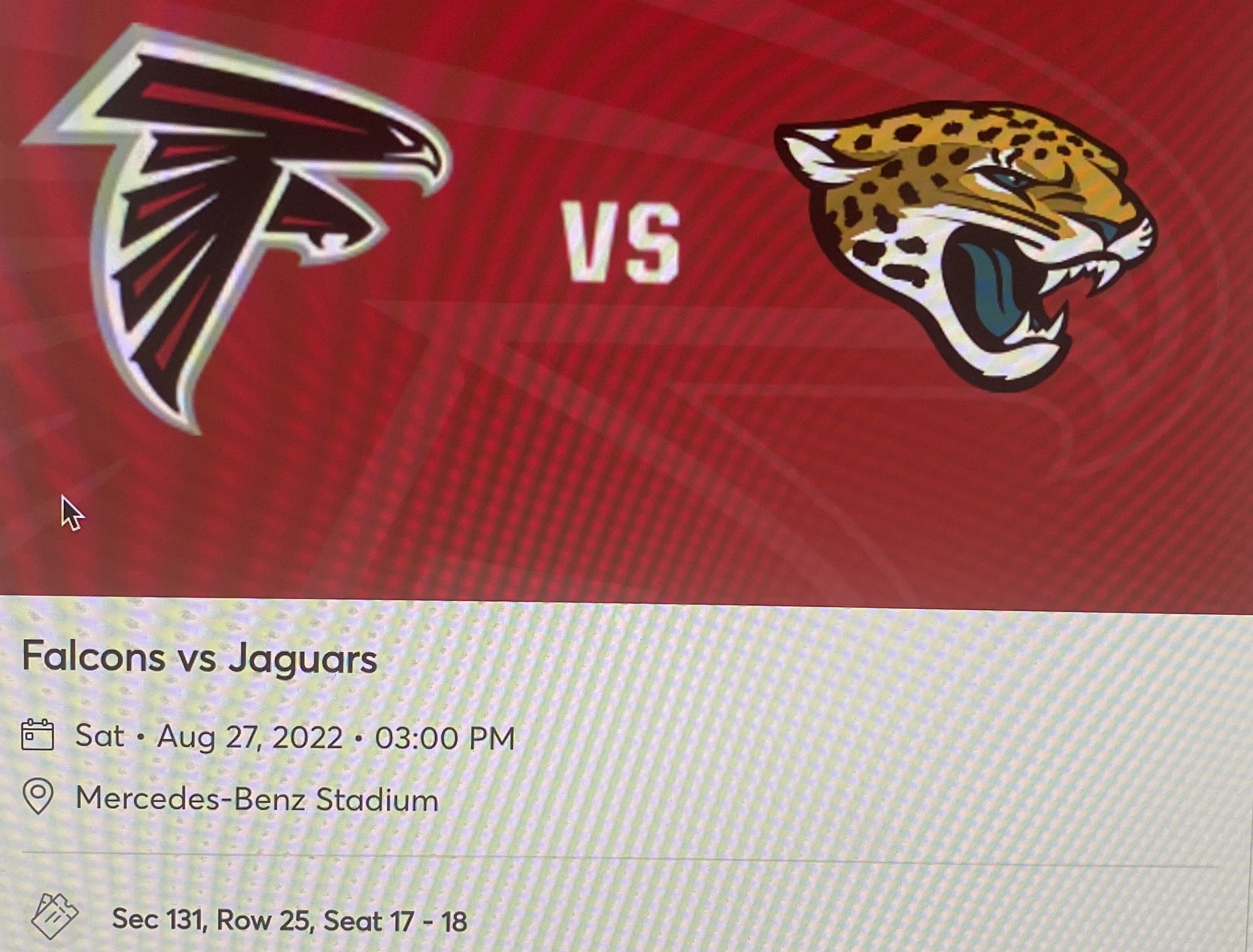 Atlanta Falcons Tickets (2 Seats)