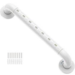 Shower Grab Bars with Plastic-Plated Finish(Anti-Slip Grip, Luminous Circles) and Cover Flange, Bathroom Handicap Handrails, Stainless Steel White 1-1