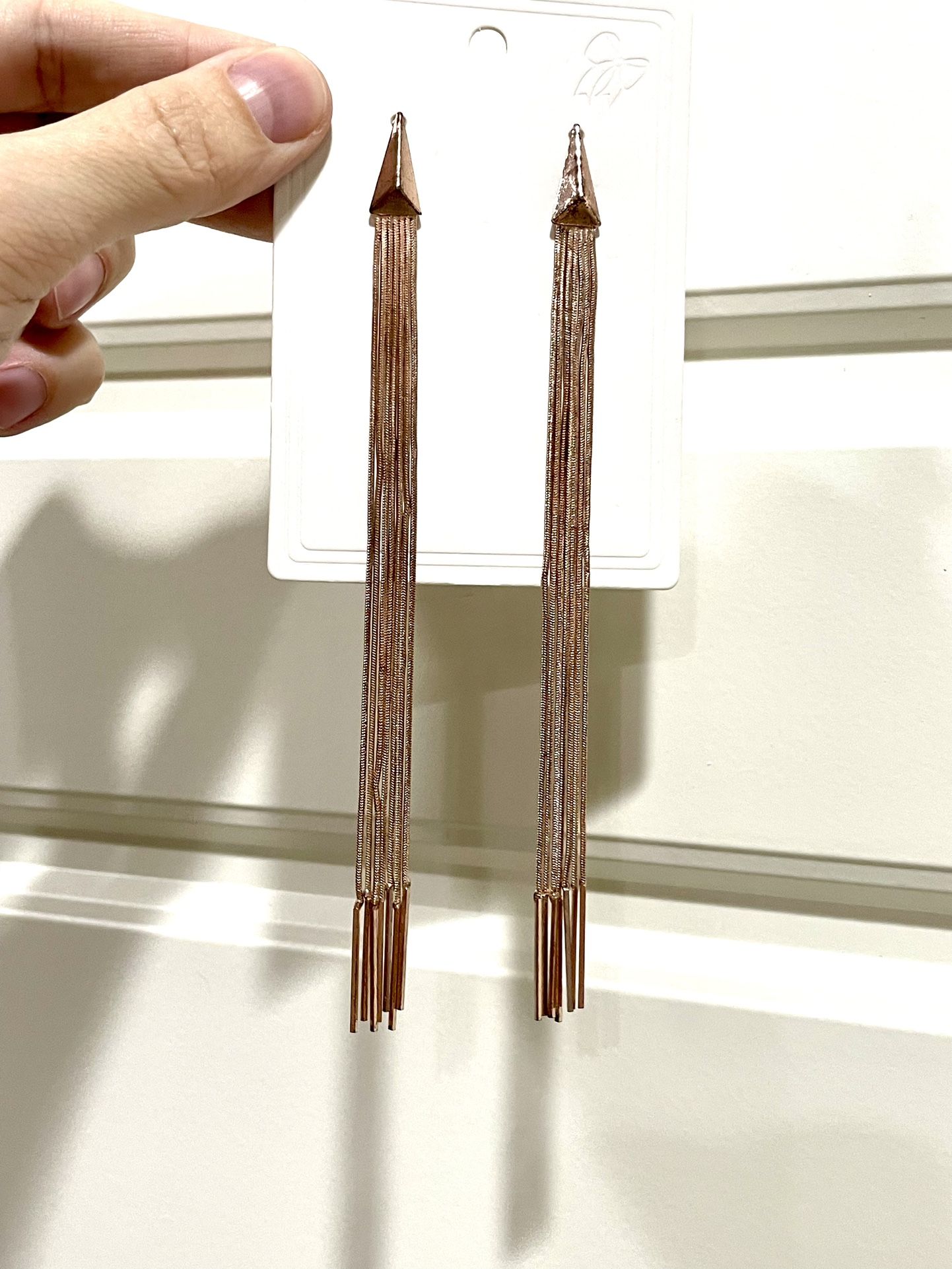 Rose gold triangular metal fringe tassel earrings jewelry