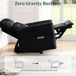 NEW-Power Zero Gravity Recliner for Adults with Adjustable Electric Recline, USB & Type-C Ports, Wall-Hugger Design, and Side Pocket. Ideal for Small 