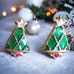 Avon Holiday Tree Earrings 1997, 