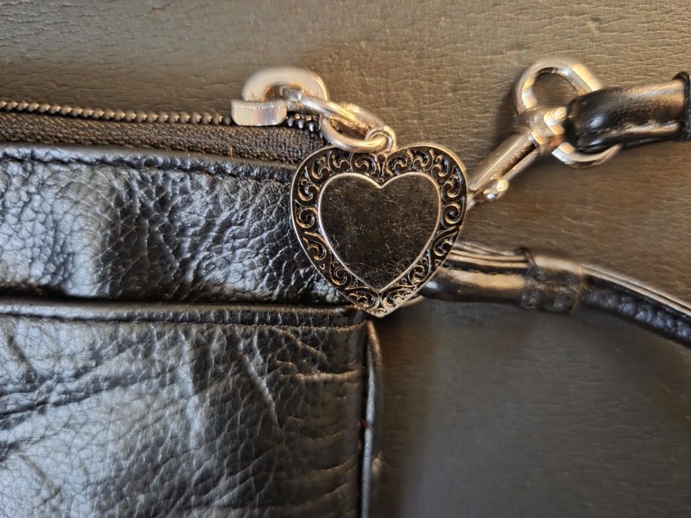 Vintage Black Faux Leather Wristlet w/ Heart Charm