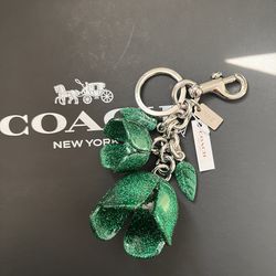 COACH Glitter Resin Tea Rose Bag Charm Key FOB