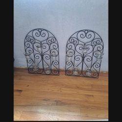 Wall Or Outdoor Decor 19"tall X 13" Wide W/Glass Candle Holders
