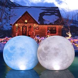 Brand New Full Moon Floating patio, garden, pool, hanging tree Lights – 14” Solar Lights That Float, Led Pool, patio, garden Light Glow Ball  - Set of
