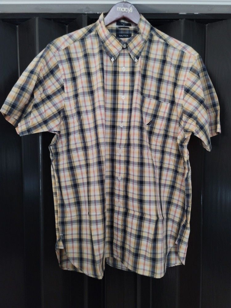 NEW Nautica Button Down Mens Shirt Plaid Short Sleeve - XL
