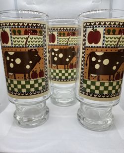 5 VTG Anchor Hocking 1981 Rodger Johnson Country Cow Drinking Glasses