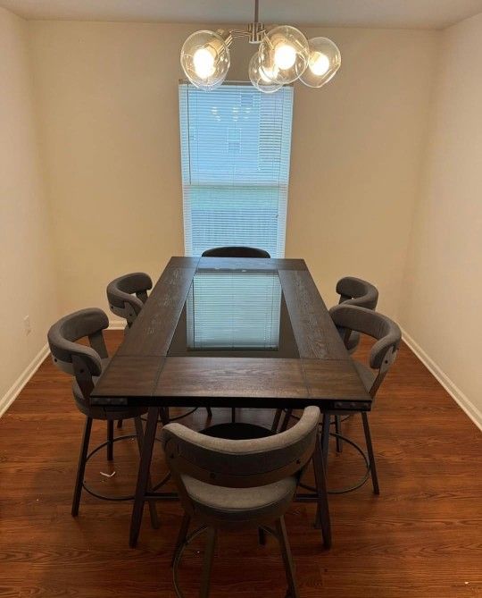 🪑 Modern Black Bar Dining Set – High Table + 6 Padded Chairs