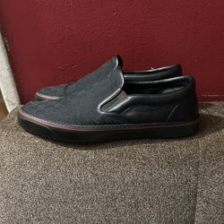 Gucci Black GG Canvas and Leather Slip-On Sneakers Size 