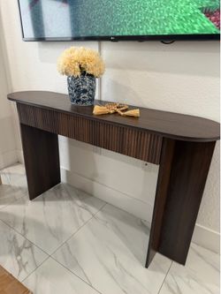 Mesa consola acanalada de 63 pulgadas con cajones, mesa de entrada