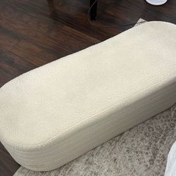 Cute Off White Furry Ottoman 