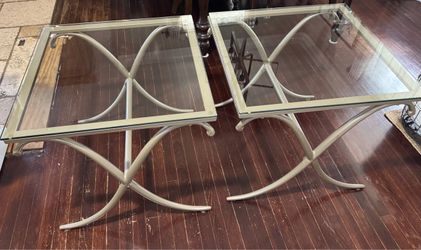 Brush Nickle side tables with glass top
