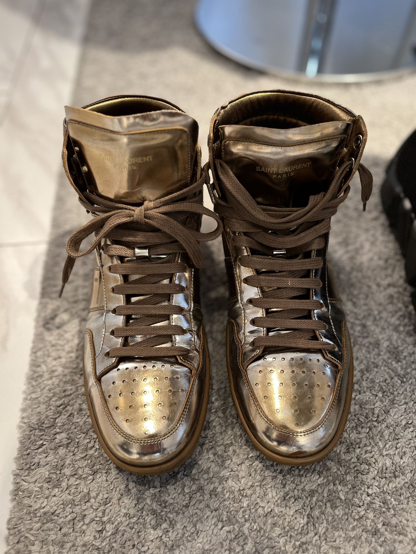 YSL Saint Laurent gold high top sneakers size 41 (US 8)