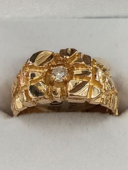 Mens gold diamond nugget ring size 9, 14k, 8.1g