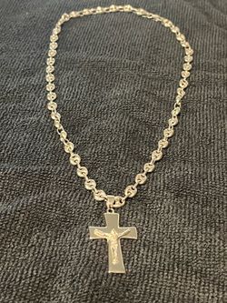 925 Sterling Silver Puffed Mariner Necklace and Cross Combo