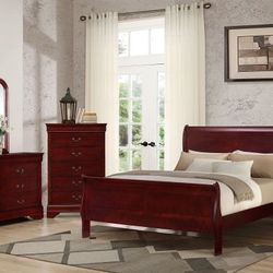 Five Piece Queen Cherry Sleigh Bedroom Set 