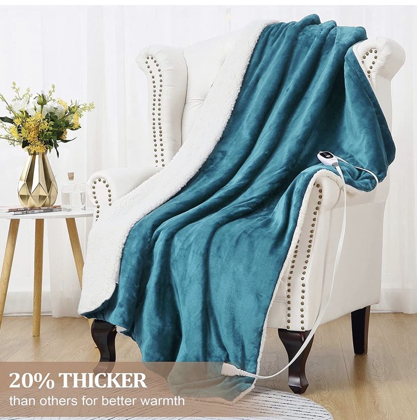 Electric Blanket 50" x 60" Heated Throw Flannel & Sherpa Fast Heating Blanket