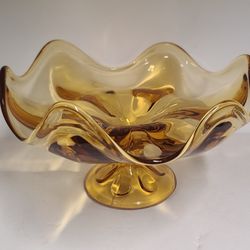 Beautiful Vintage Viking Amber Glass Epic Six Petal Compote 