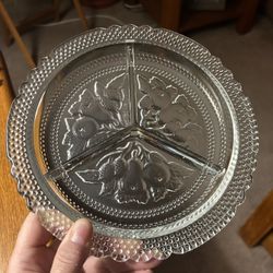 Imperial Glass Divided Serving Dish Pear Berry Intaglio Fruit Pattern Beaded Rim