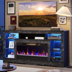 Bestier tall TV stand with 36-inch fireplace, 71-inch tall LED entertainment center with storage cabinets, suitable for TVs under 80 inches, TV stand 
