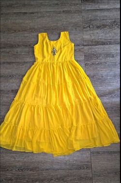 Khaadi Kurta Dress Tunic Medium Embroidery, Yellow, Embellished