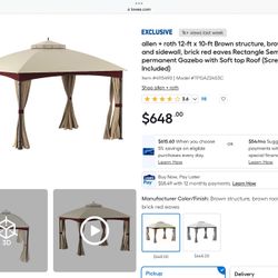 allen + roth 12-ft x 10-ft Brown structure, brown roof sidewall, Rectangle Semi-permanent Gazebo