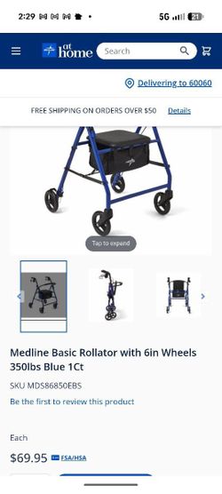 Medline Rollator New In Box Blue Walker W Brakes Folding