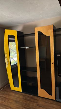 Vintage 90s Postmodern Wall Unit – Black Lacquer, Red & Yellow Gloss – Memphis Style