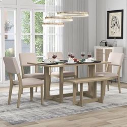 Natural Wood Wash 6-Piece Dining Table Set