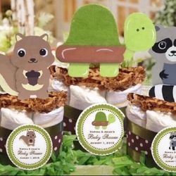 3 FOREST ANIMALS brown green diaper cakes