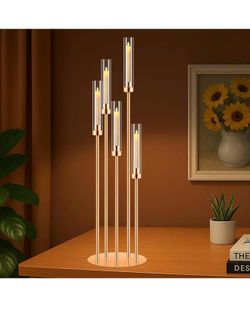 5 Arm Golden Candle Holder with Acrylic Lampshade,