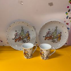 Disney Winnie The Pooh Plates & Mugs Set Of  4 NEW