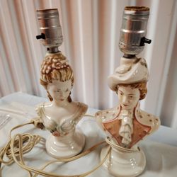 Vintage Porcelain Bust Lamp His And Hers Victorian Lady & Gentlemen 