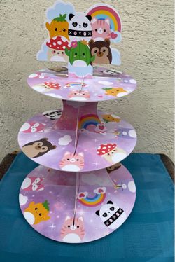 3 Tier Squishmallows  Cupcake Stand & 8 Cupcake Toppers