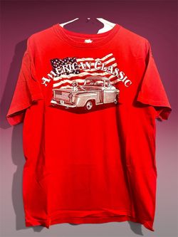 Vintage American Classic T-Shirt Mens Size Large Red Truck USA Flag