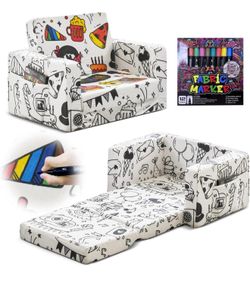 Kids Couch, Novelty Graffi DIY Toddler Chair Toddler Kids Baby Couches Sofa That Fold Out w/Random Doodle Pattern, Kids Chairs Comfy Toddler for Boys