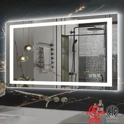 36 in. W x 24 in. H Frameless Rectangular Wall Anti-Fog LED Light Bathroom Vanity Mirror with Backlit and Front Light