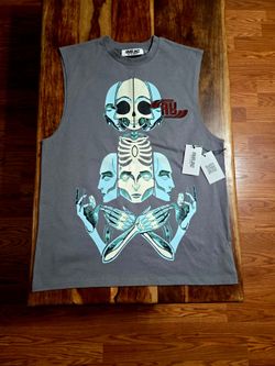 RMFRNZ Men's Muscle Tee in Slate Gray with Aqua Graphics