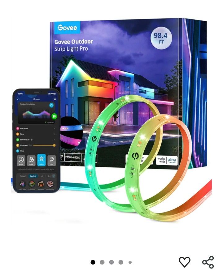 Govee Outdoor LED Strip Lights RGBIC with Warm and Cold White, 98.4ft 2.4G WiFi Smart Outdoor Lights, IP65 Waterproof, Work with Alexa and Google Assi