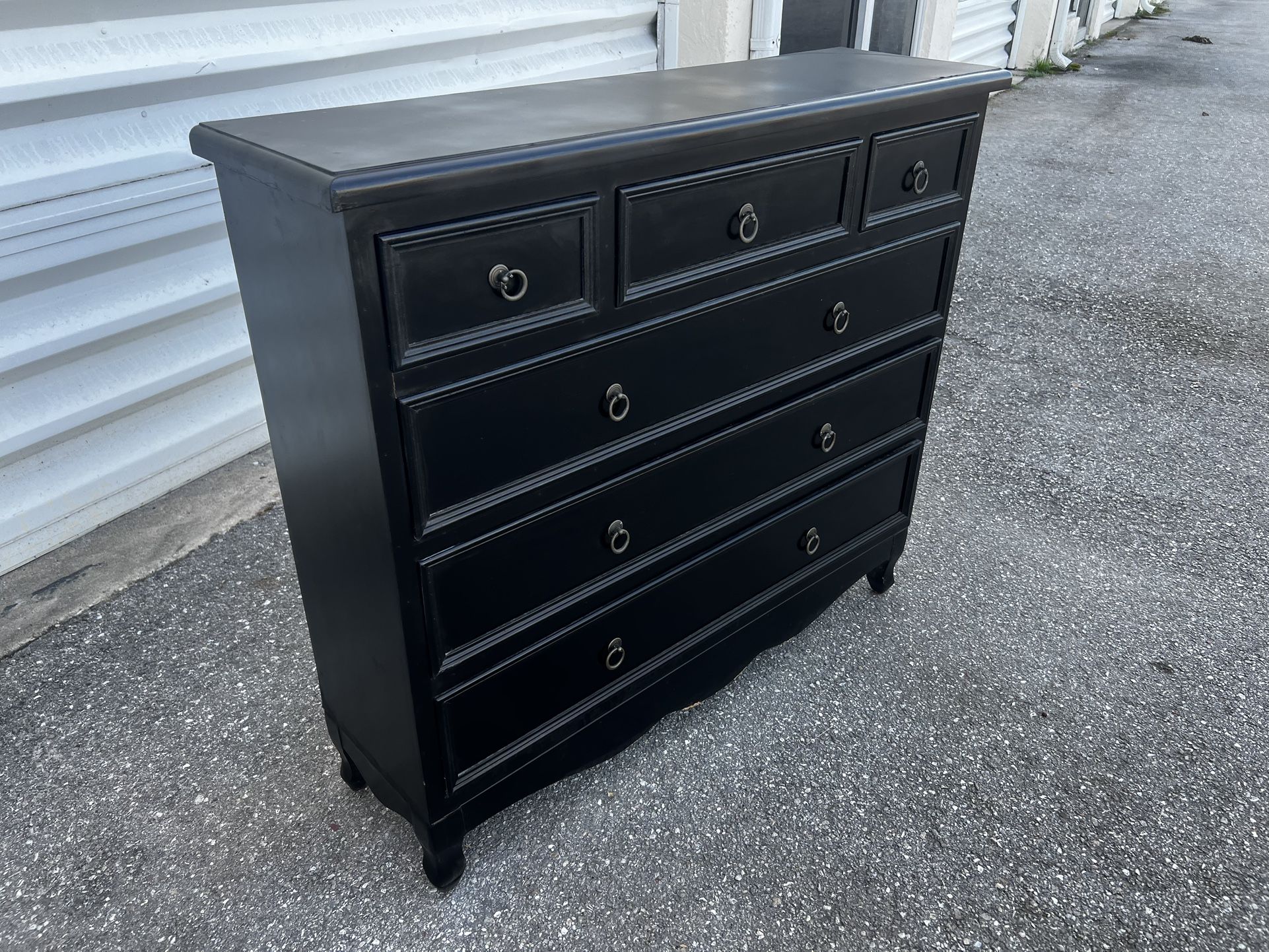 Modern Black 7 Drawer Side Entry Console Table! Some cosmetic wear.  42x12x37in