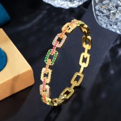 Exquisite Micro Pave Multicolor 18K Gold Plated Cubic Zirconia Bracelet 