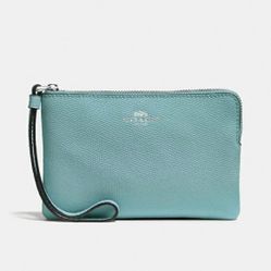 COACH Corner Zip Wristlet in Seafoam