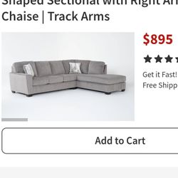 Mcdade Alloy Grey Natural Fabric 115" 2 Piece L-Shaped Sectional with Right Arm Facing Corner Chaise | Track Arms