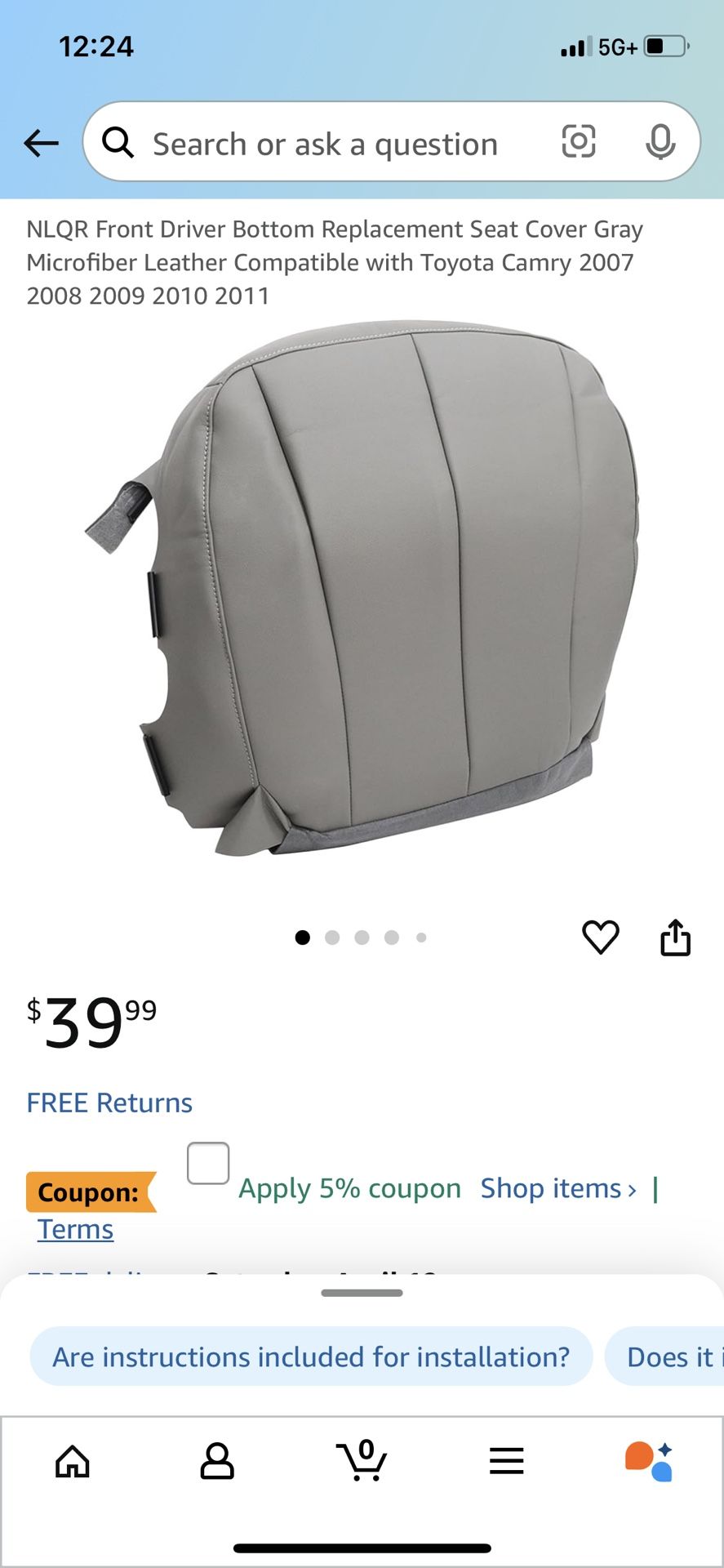 Toyota Camry 2007/2011Seat Covers